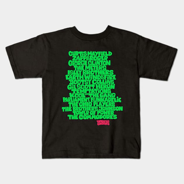 Funk Legends: The Groovy Rhythm of Cult Bands Kids T-Shirt by Boogosh